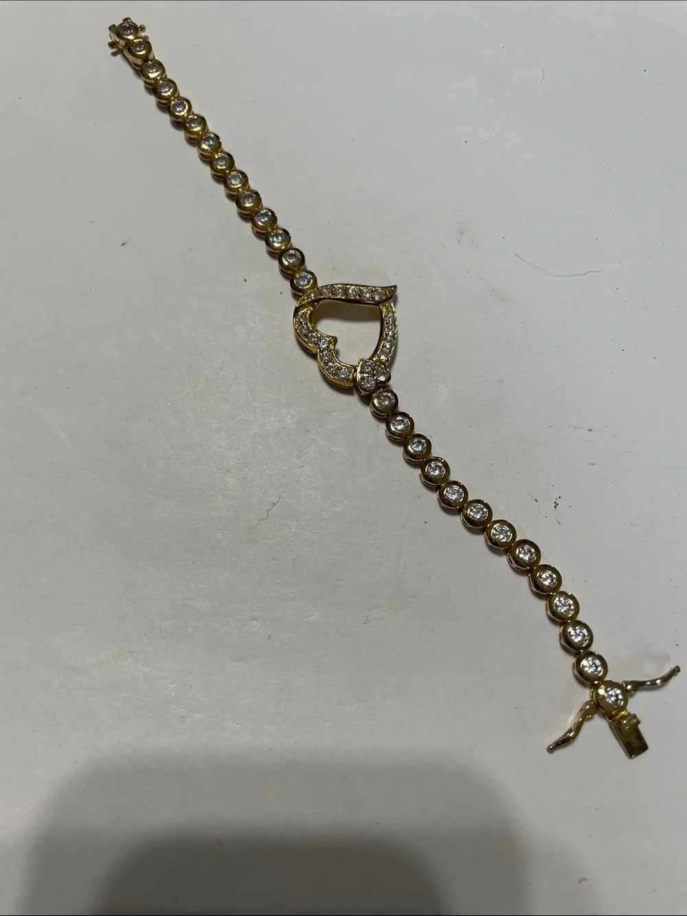 Gold Heart Crystal Tennis Bracelet.  Hearts
